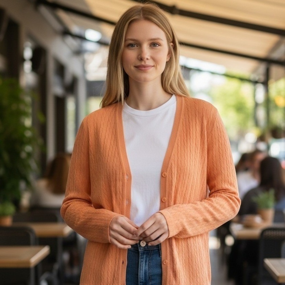 Lauren Ralph Lauren - Small - Button Up Cardigan -  Sherbet‎ Orange - Cable Knit